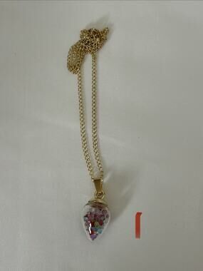 Lovely Gold Tone Crystal Filled Glass Pendant Measures 18”